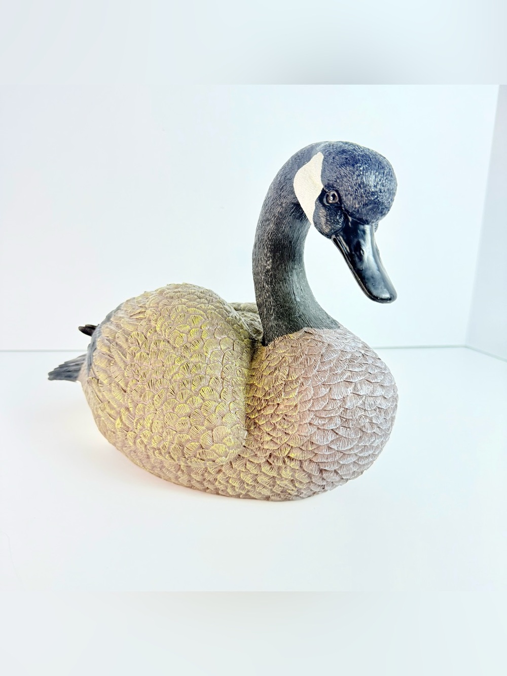 Vintage Canada Goose Decoy Figurine Resin Hand Painted Waterfowl Decor Shelf Art